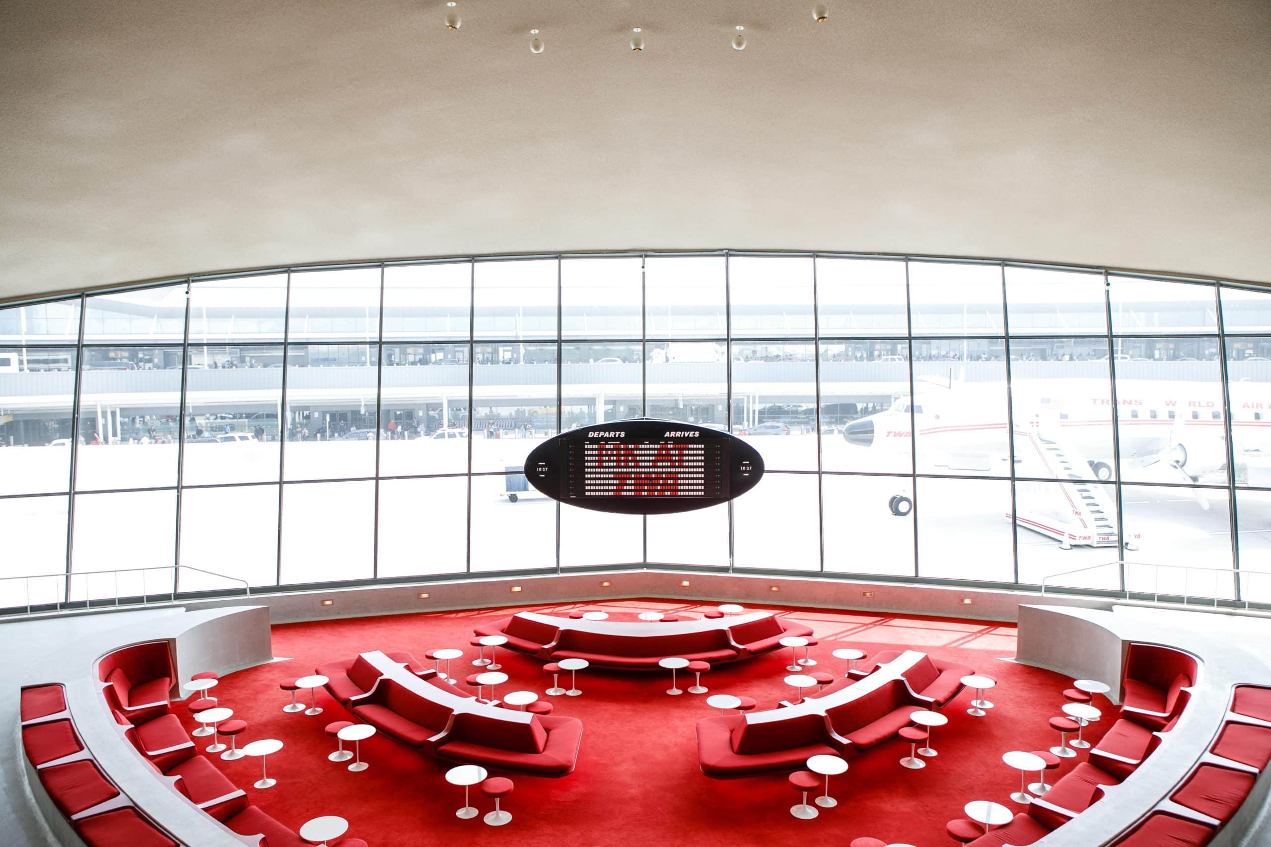 One of the seating and eating areas at the TWA Hotel.