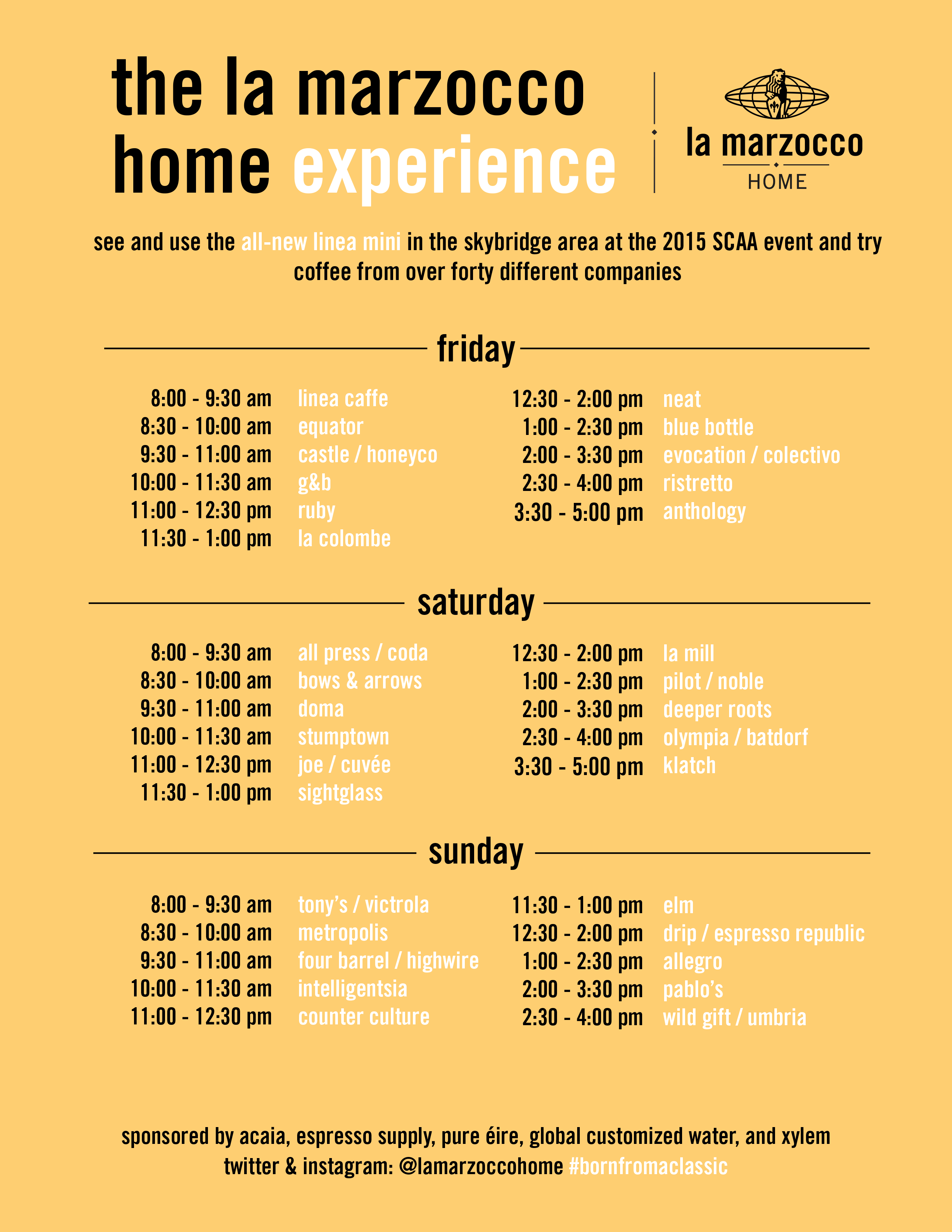 La Marzocco Home Experience Schedule