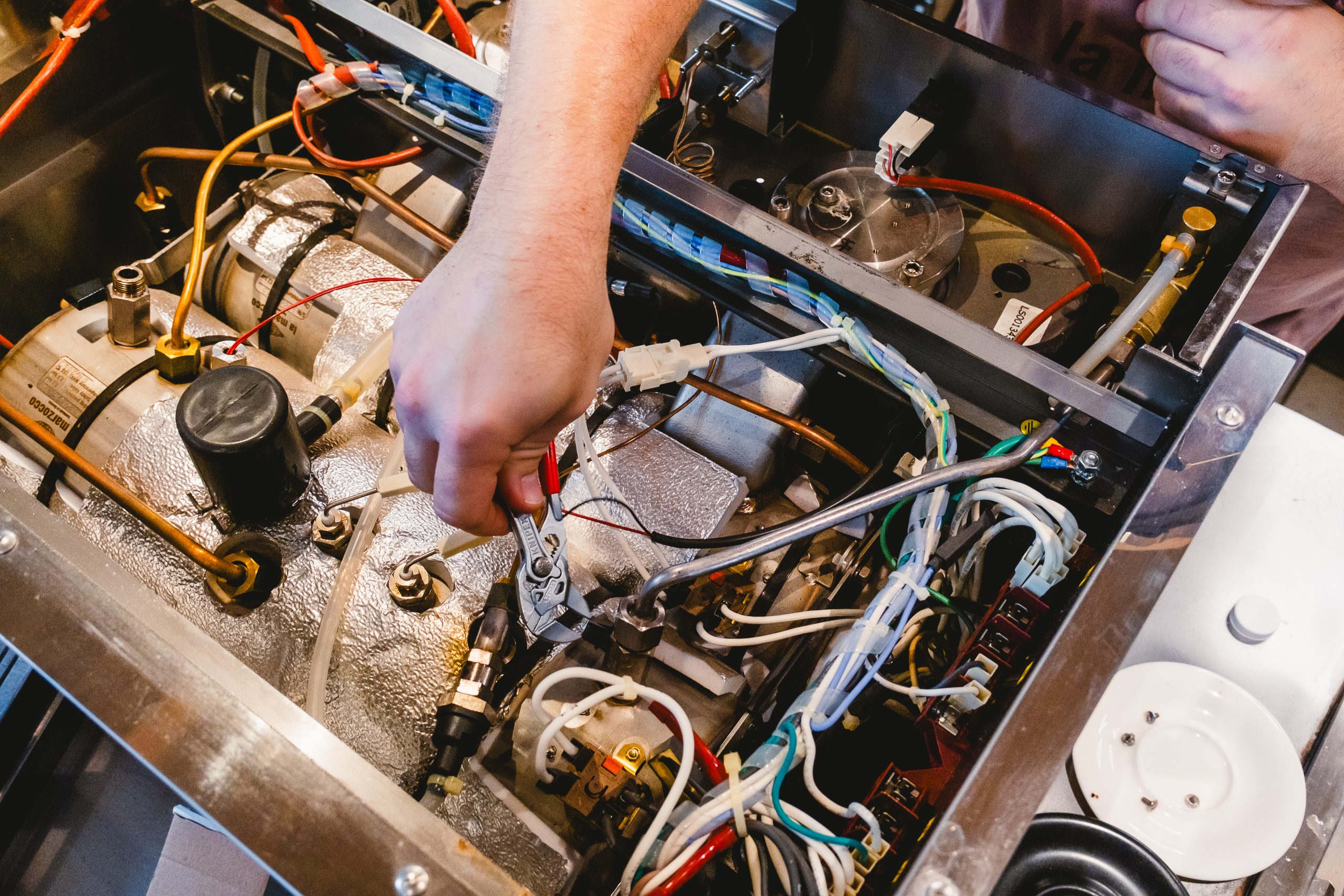 Inside of a La Marzocco espresso machine ?>