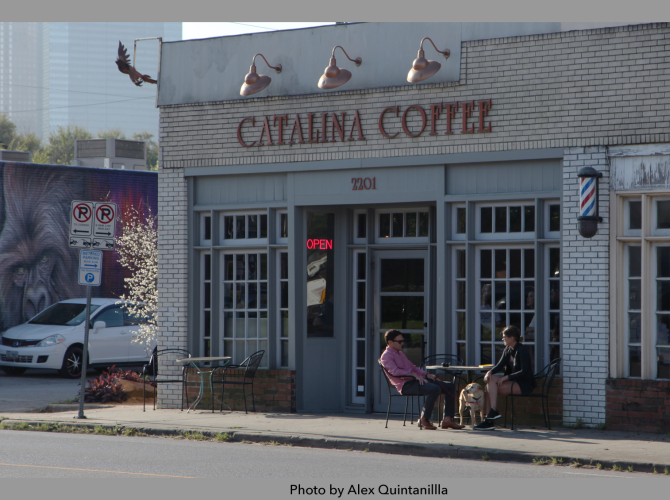 the front of catalina coffee, a brick building