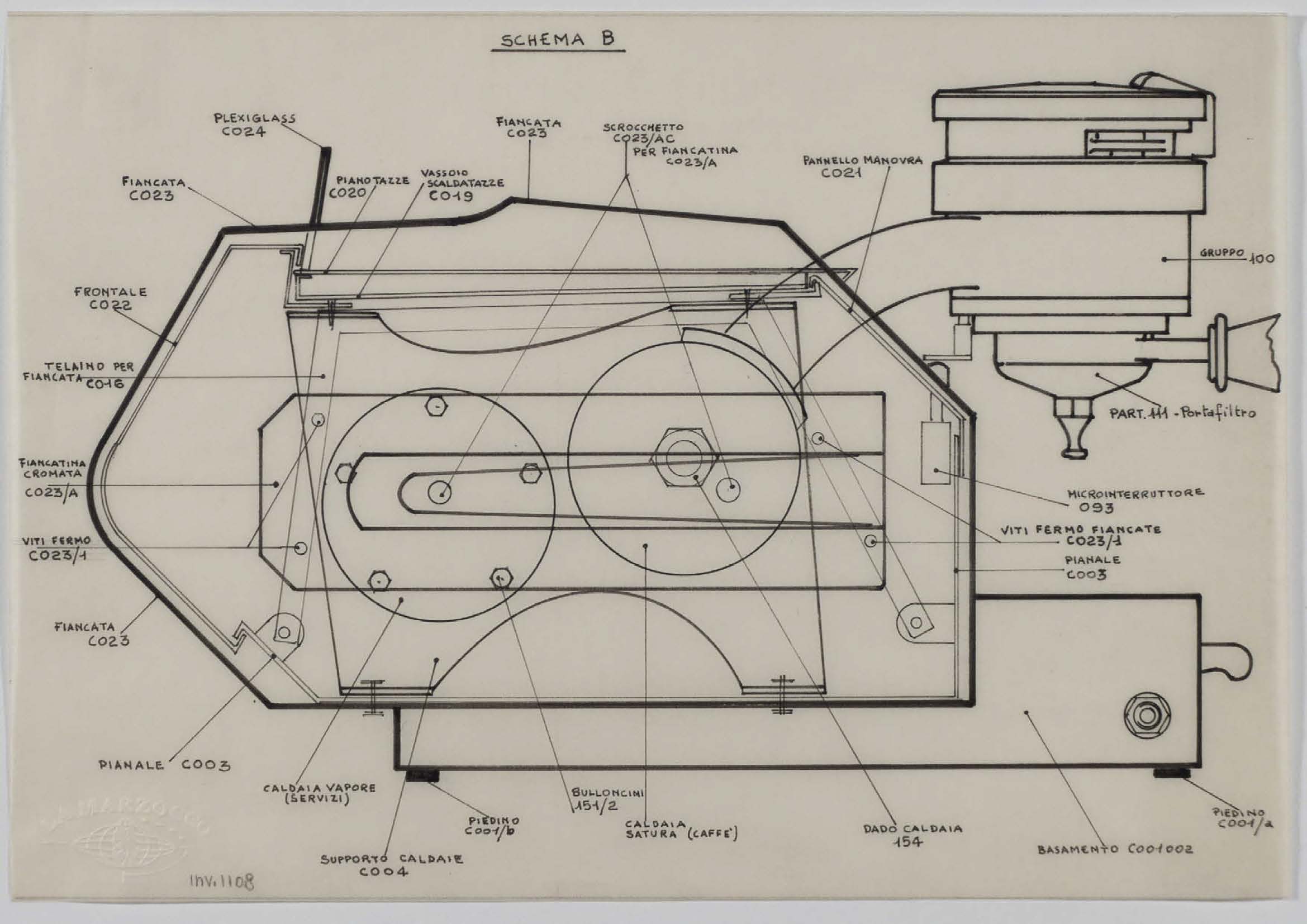 a graphic showing a cross section of the La Marzocco GS with a steam boiler and a brew boiler conneted to the group head