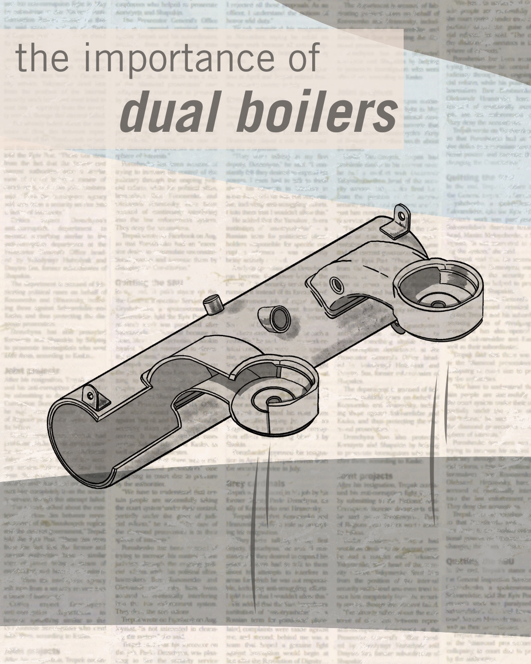 an illustration of a brew boiler with the text "the importance of dual boilers"