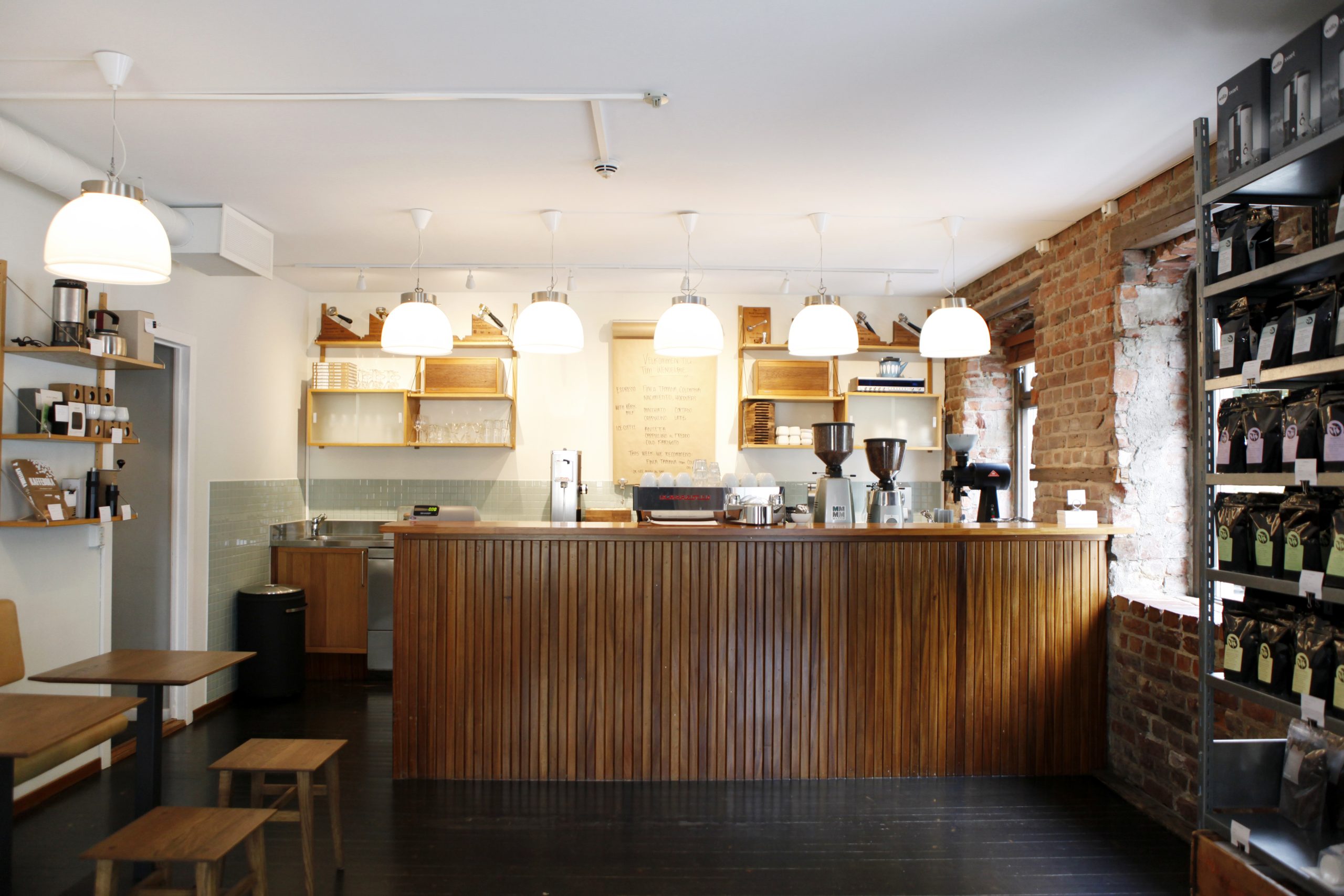 Wood paneled coffee bar